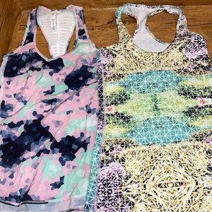 EUC LULULEMON TANKS PARADISE GRID PINK MINT SIZE 2 & 4 CRB COOL RACERBACK TOPS